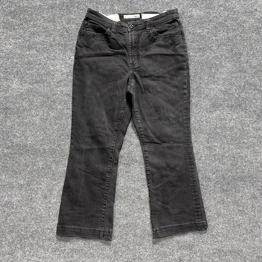Chico's Jeans Womens 1.5 Short Gray Charcoal Bootcut Stretch Rhinestone Pockets